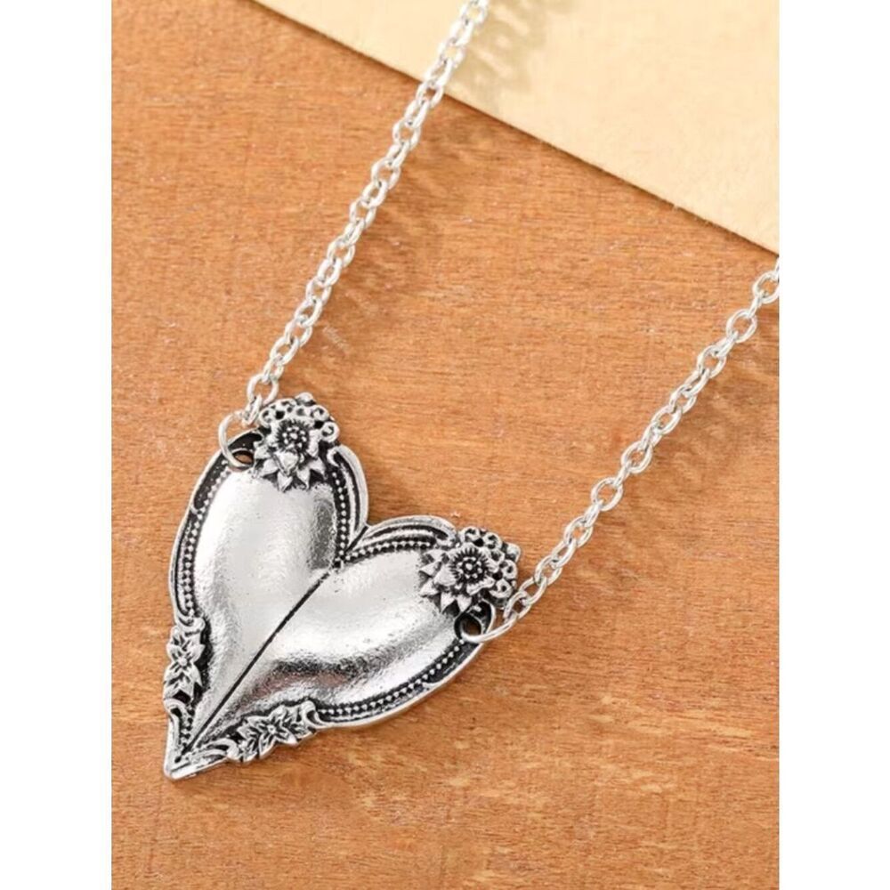 Heart-Shaped Pendant Cleverly Designed to Resemble Two Soldered Spoon Halves